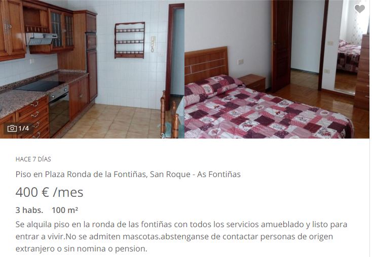 A Rede de Apoio Mutuo de Lugo denuncia racismo nun anuncio de alugueiro de vivenda
